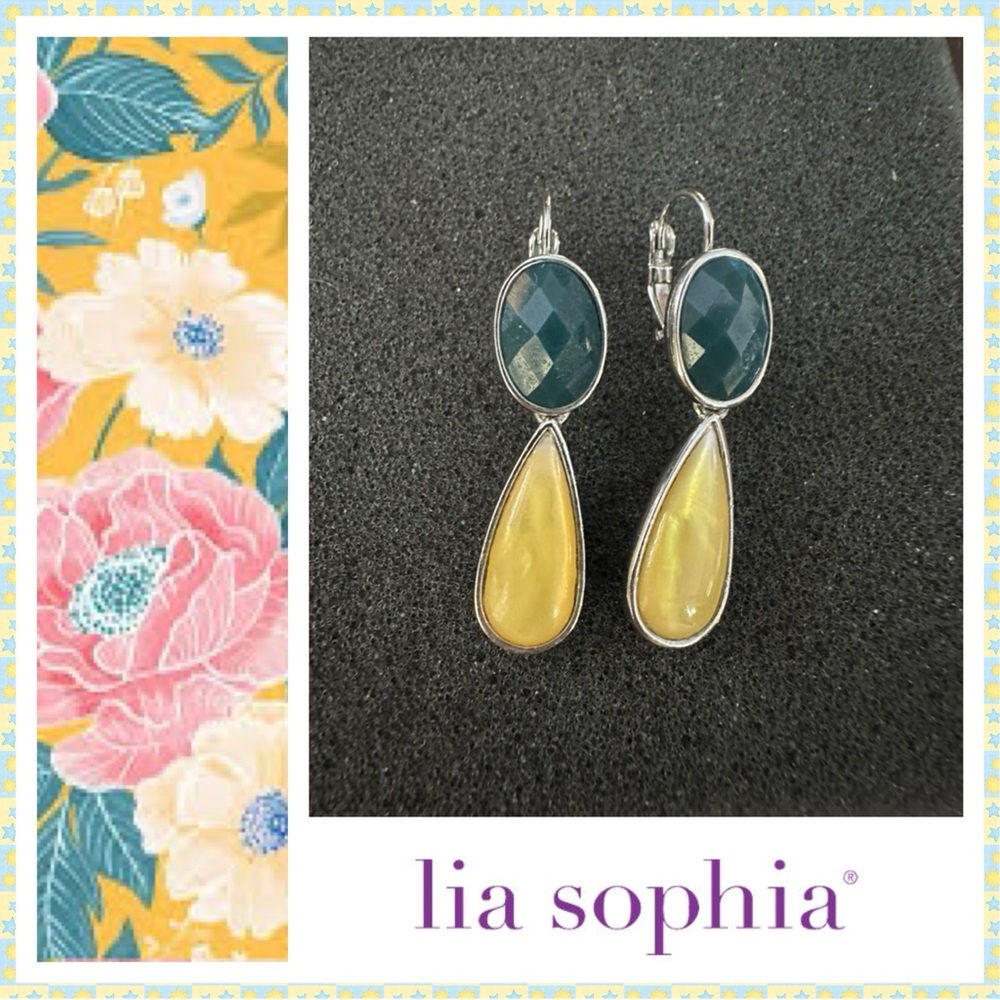 Lia Sophia VISAGE Lever Back Earrings - Blue and MOP - Silver Tone